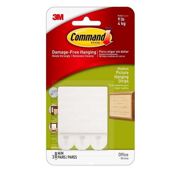 3M Command Damage-Free Picture Hanging Strips Medium White 6/Pk