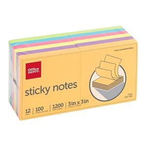 Self-Stick Notes 3 in x 3 in Assorted 100 Sheets/Pad 12/Pk