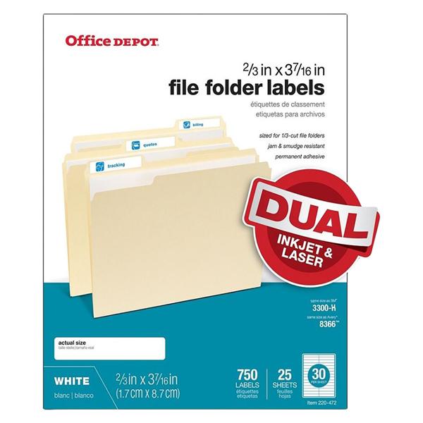 File Folder Labels, 2/3" x 3 7/16", White 750/Pk