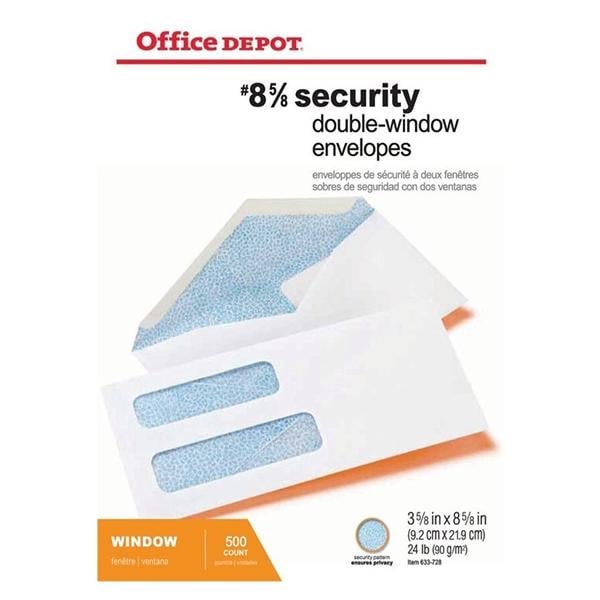 Double-Window Envelopes #8 5/8 in 3.625 in x 8.625 in Wht Gummed 500/Bx