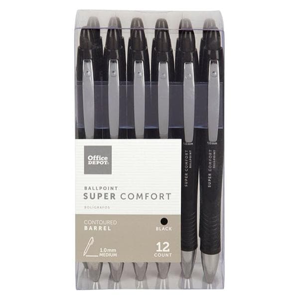 Super Comfort Grip Ballpoint Pen Medium Point 1.0 mm Black 12/Pk