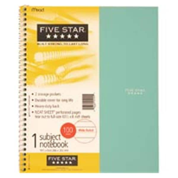 Notebook 2 Pockets 8 in x 10.5 in 1 Subject Wide Ruled Assorted Ea