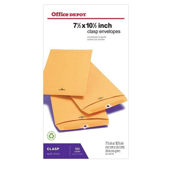 Clasp Envelopes 7 1/2 in x 10 1/2 in Brown 100/Bx