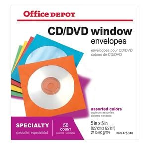 Color CD/DVD Envelopes Assorted Colors 50/Bx