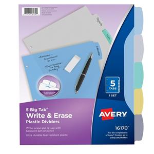 Write-On Divider w/ Erasable Tab 8.5 in x 11 in Multicolor 5 Tabs 5/Pk