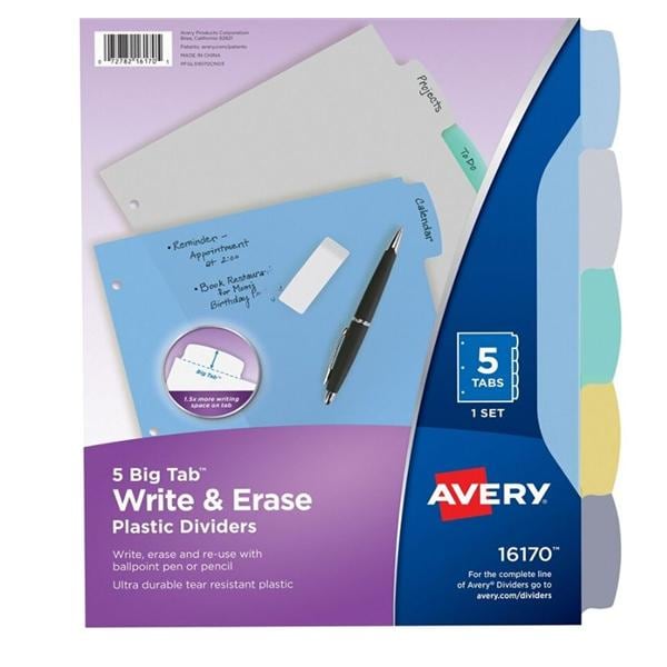 Write-On Divider w/ Erasable Tab 8.5 in x 11 in Multicolor 5 Tabs 5/Pk