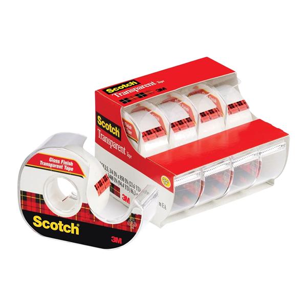 Scotch Clear Transparent Tape Dispensers 3/4 in x 850 in 4/Pack 4/Pk