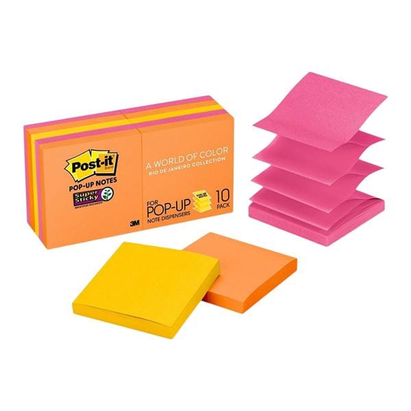 Post-it 3 in x 3 in Super Sticky Pop-up Note 90 Sheets/Pad 10Pack 10/Pk