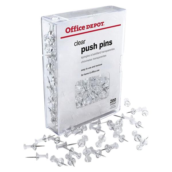 Office Depot Brand Pushpins Round 1/2 in Clear 200/Pack 200/Bx