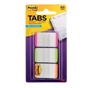 Durable Tabs 1 in x 1.5 in Green/Orange/Pink 22 Flags/Pad 3/Pack 3/Pk