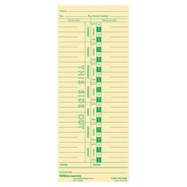 Time Cards Weekly Monday-Sunday Format 1-Sided Manila 100/Pack 100/Pk