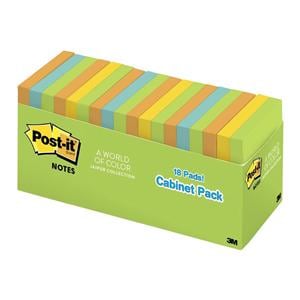 Post-it Notes Jaiper Colors 3 in x 3 in 100 Sheets/Pad 18/Pack 18/Pk