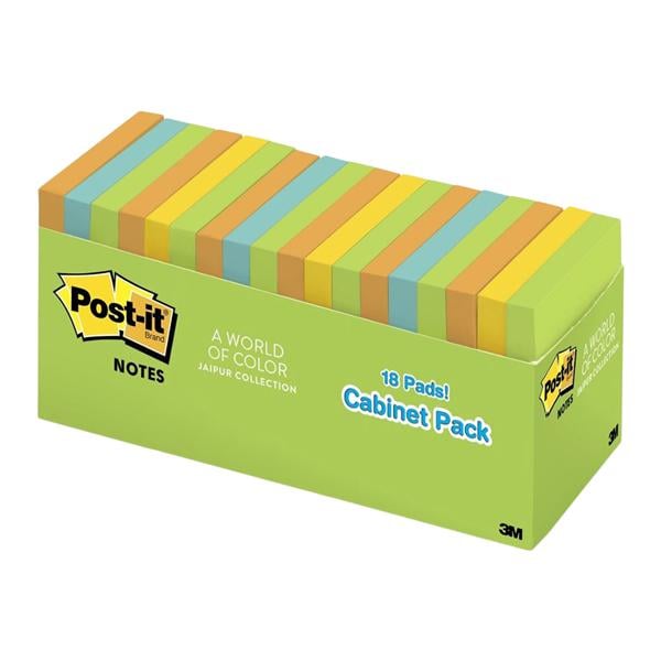 Post-it Notes Jaiper Colors 3 in x 3 in 100 Sheets/Pad 18/Pack 18/Pk