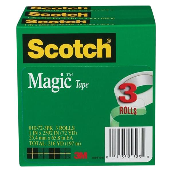 Scotch Magic 810 Tape 1 in x 216 ft 3/Pack 3/Pk