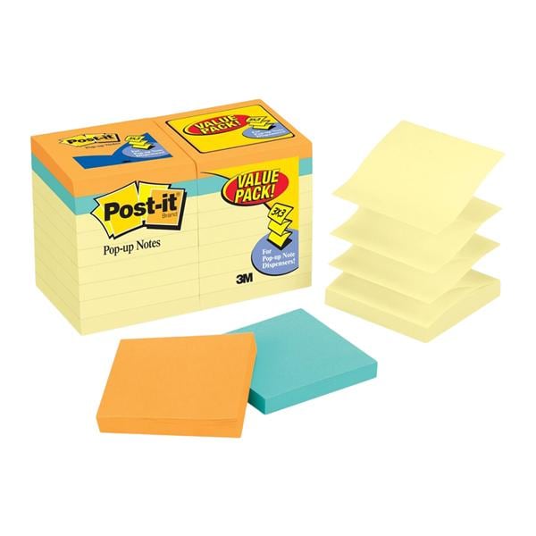 Pop-Up Notes 3 in x 3 in Canary Yellow 100 Sheets/ Pad 18/Pack 18/Pk