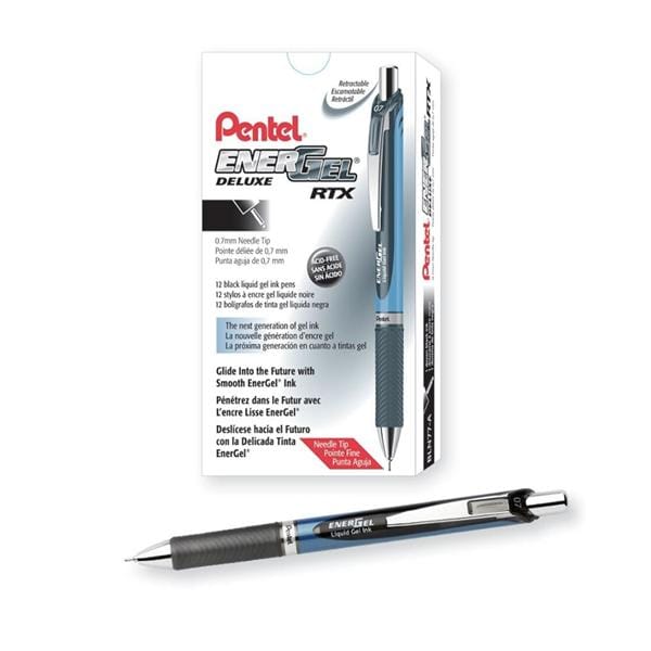 Pentel EnerGel Deluxe RTX Pen Needle Point 0.7 mm Black 12/Pk