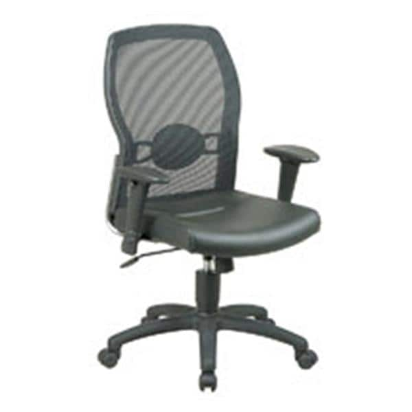 Office Star Screen-Back Chair With Leather Seat Black Ea