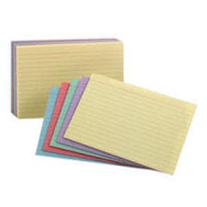 Index Cards Ruled 5 in x 8 in Assorted Colors 100/Pk