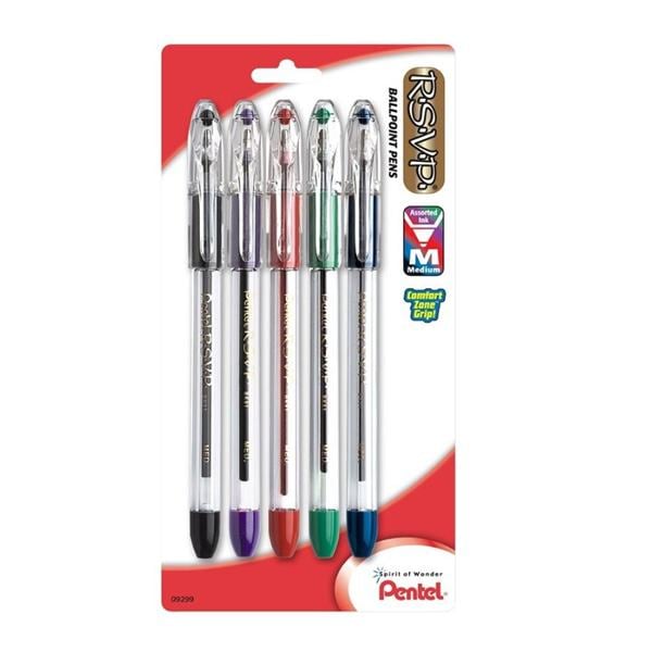 R.S.V.P. Ballpoint Pen Fine Point 0.7 mm Assorted 5/Pack 5/Pk