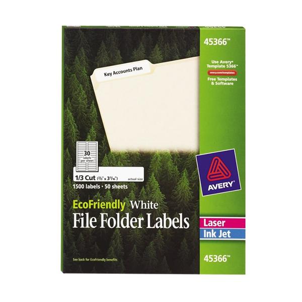 Inkjet Laser File Folder Labels 2/3 in x 3 7/16 in White 150/Pack 1500/Bx
