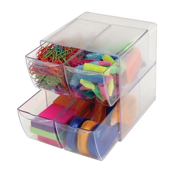Deflect-O Stackable Cube With 4 Drawers 6 in x 6 in x 6 in Clear Ea