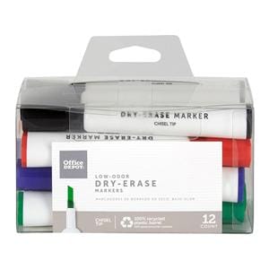 Low-Odor Dry-Erase Markers Chisel Point Assorted 12/Pk