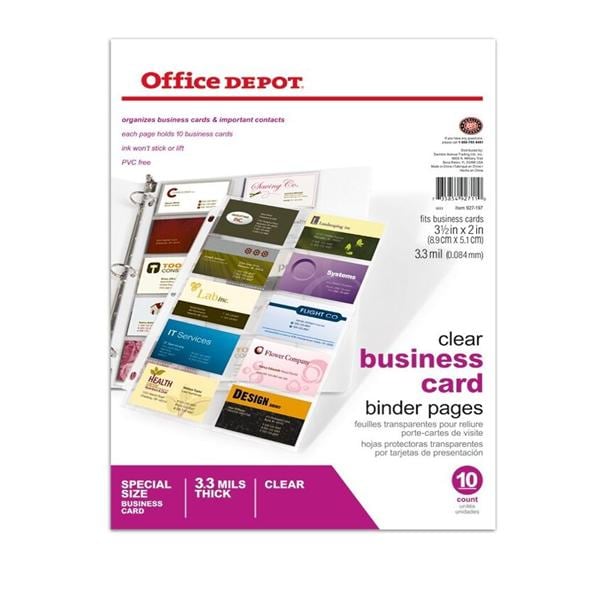 Office Depot Business Card Binder Pgs 8 1/2" x 11" Clear 10/Pack 10/Pk