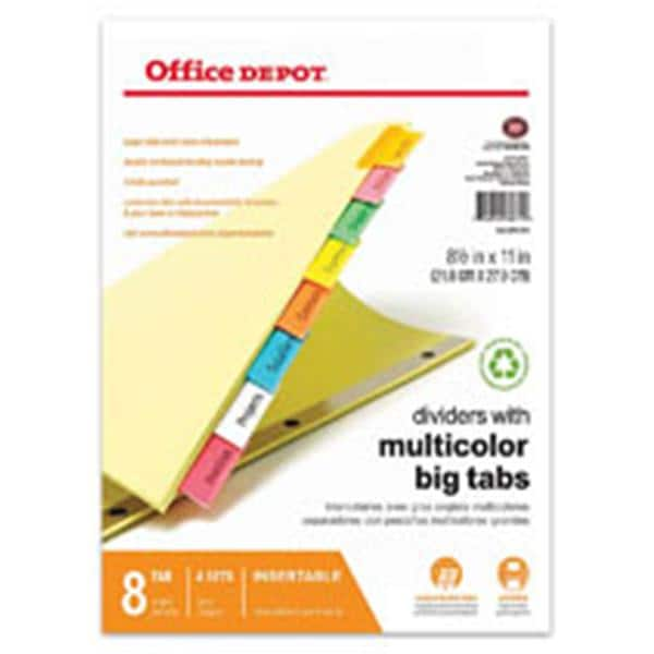 Insertable Dividers With Big Tabs Buff Assorted 8-Tab 4/Pack 4/Pk