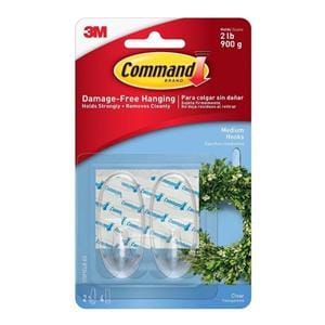 3M Command Clear Hooks Medium Clear 2/Pack 2/Pk