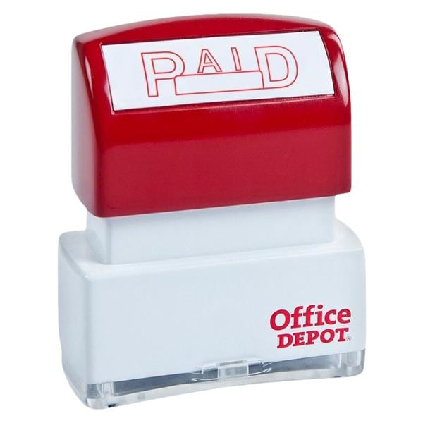 Office Depot Brand Pre-Inked Message Stamp "Paid" Red Ea