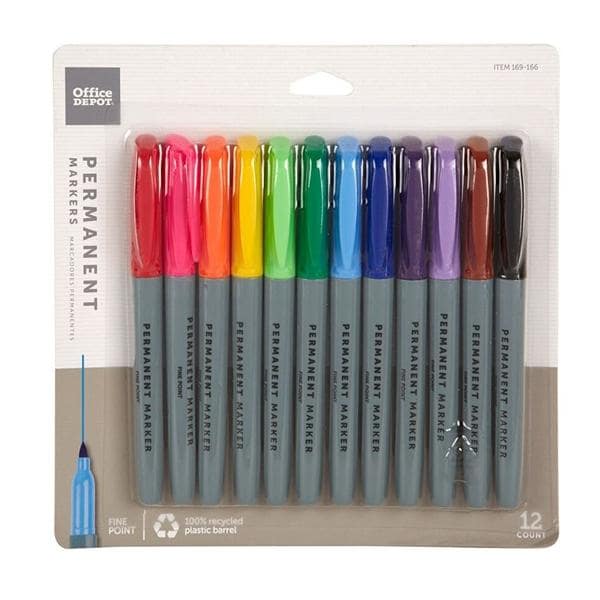 Permanent Markers Fine Point Assorted Colors 12/Pk