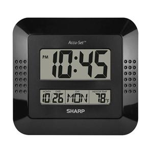 Sharp Digital Auto Time Set Wall Clock 8" x 7" Black Ea