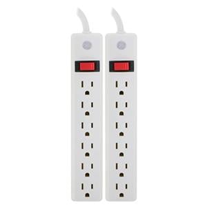 GE 6-Outlet Power Strip 2 ft Cord White 2/Pack 2/Pk