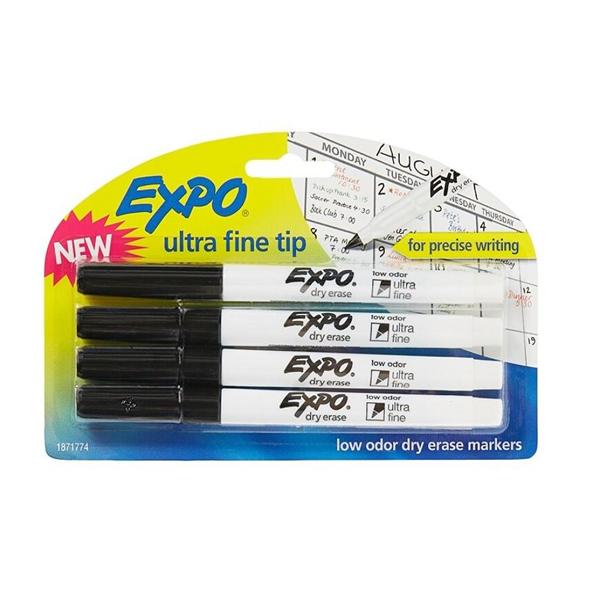 EXPO Low-Odor Dry-Erase Markers Ultra-Fine Point Black 4/Pack 4/Pk