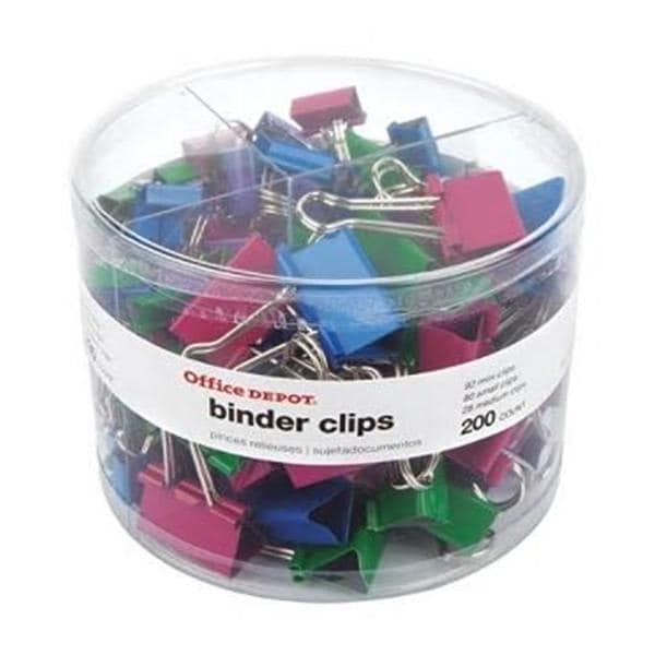 Office Depot Binder Clip Combo Pack Assorted Sizes and Colors 200/Pk