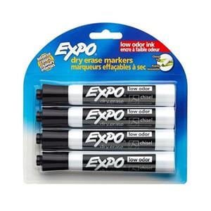 Expo Low-Odor Dry Erase Marker Chisel Point Black 4/Pk