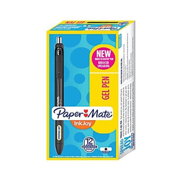 Paper Mate Inkjoy Gel Pen Med Pt Blk Barrel Blk Ink pk/12 12/Pk