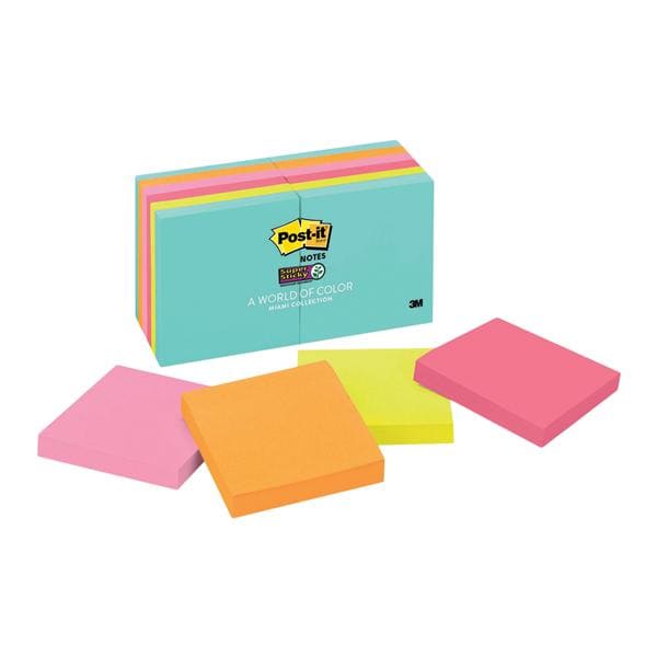 Post-It Notes Super Sticky Notes 3"x3" Miami 12/Pk