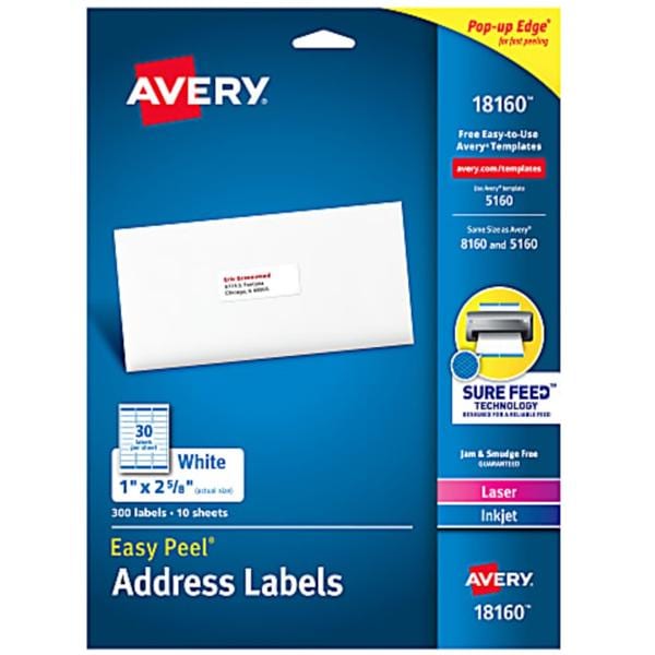 Avery Easy Peel Permanent Inkjet/Laser Address Label 300/Pk