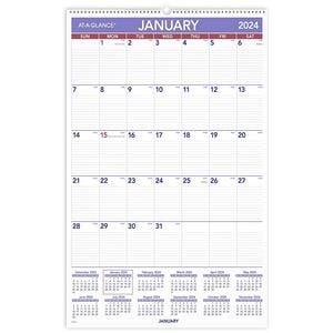 2024 AT-A-GLANCE® Mnthly Wl Calendar, 20x30", Blk/White, Jan-Dec 2024, PM428 Ea