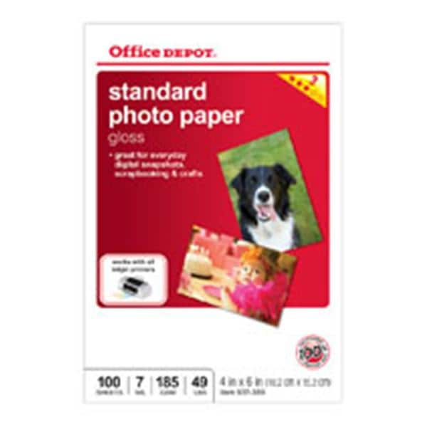 Standard Photo Paper Glossy 4 in x 6 in 7 Mil Sheets 100/Pk