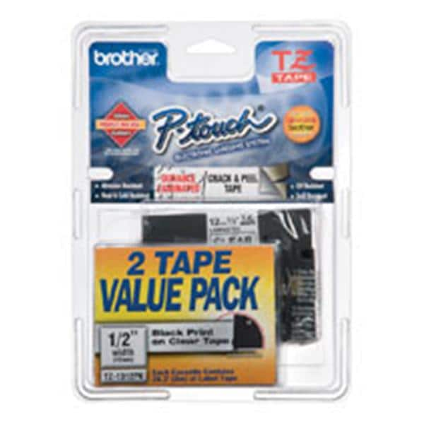 Brother TZe-1312-PK Black-On-Clear Tapes 0.5 in x 26.2 ft 2/Pack 2/Pk