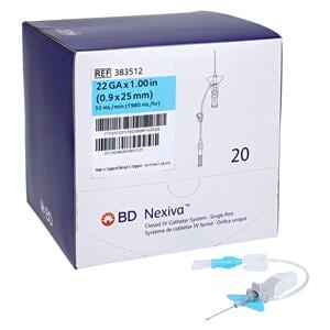 Nexiva IV Catheter Shielded 22 Gauge 1" Blue Closed End 20/Bx