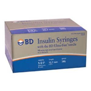 Ultra-Fine Insulin Syringe/Needle 30gx1/2" 0.5cc Tan Conventional LDS 100/Bx