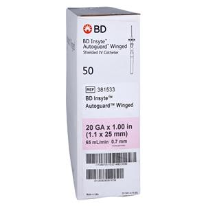 Insyte Autoguard IV Catheter Shielded 20 Gauge 1" Pink 50/Bx