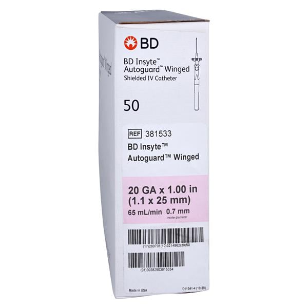 Insyte Autoguard IV Catheter Shielded 20 Gauge 1" Pink 50/Bx