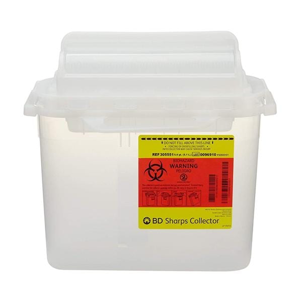 Sharps Container 5.4qt Clear 4-8/10x12x12" Hrzntl Counterbalanced Dr Ld Plstc EA