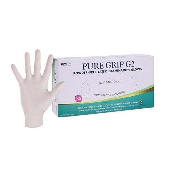 Pure Grip G2 Latex Exam Gloves X-Small White Non-Sterile